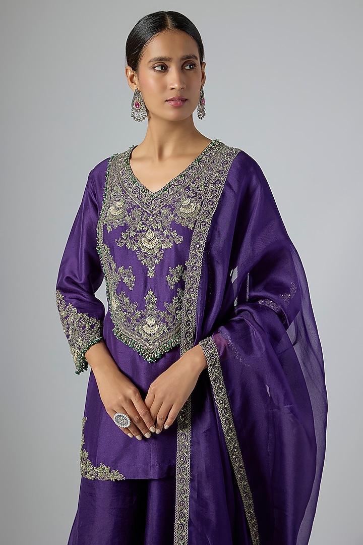 Dark Purple Organza Wedding Sharara Set by Prisho at Pernia's Pop Up Shop