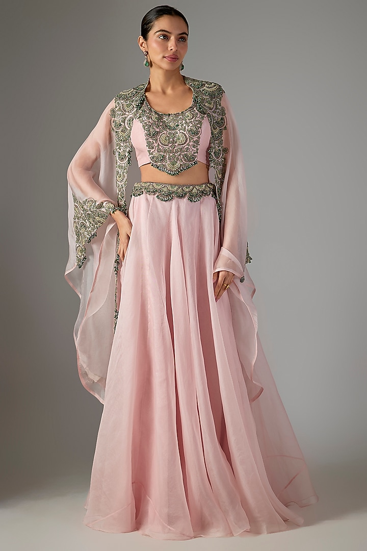 Flamingo Organza Threadwork Cape Set by Prisho at Pernia's Pop Up Shop