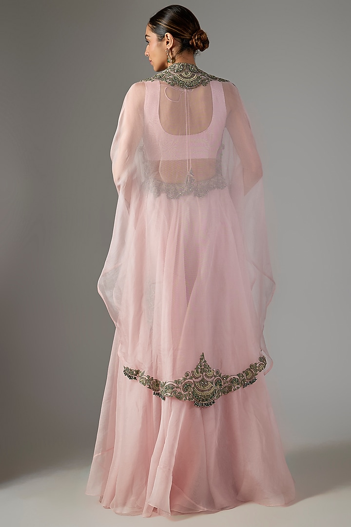 Flamingo Organza Threadwork Cape Set by Prisho at Pernia's Pop Up Shop