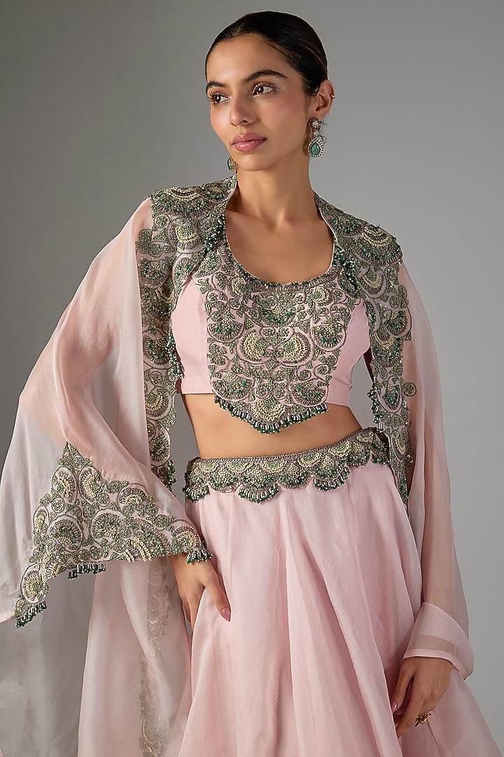 Flamingo Organza Threadwork Cape Set by Prisho at Pernia's Pop Up Shop