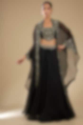 Black Organza Thread Work Cape Set by Prisho at Pernia's Pop Up Shop