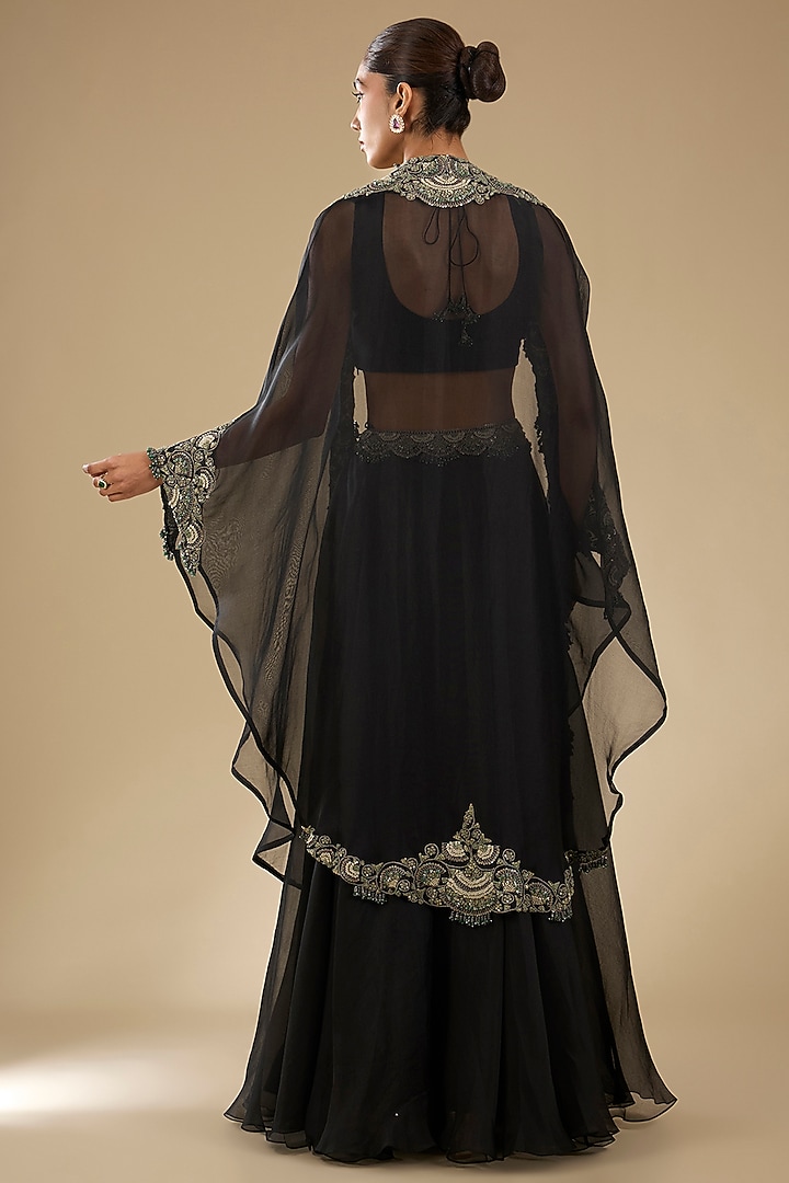 Black Organza Thread Work Cape Set by Prisho at Pernia's Pop Up Shop