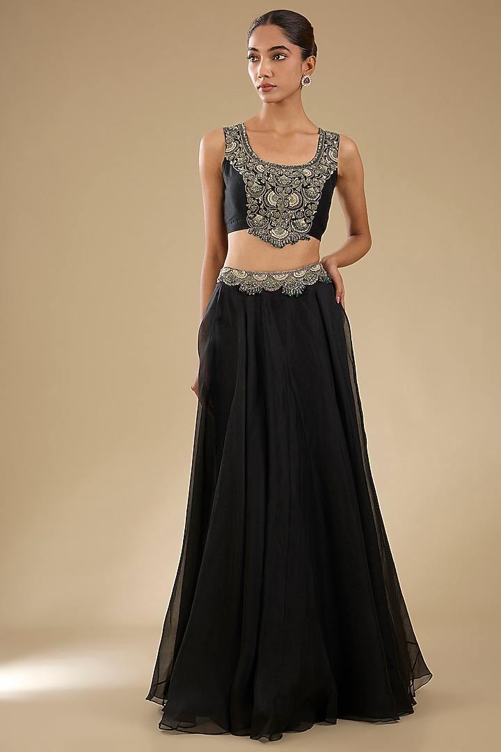 Black Organza Thread Work Cape Set by Prisho at Pernia's Pop Up Shop