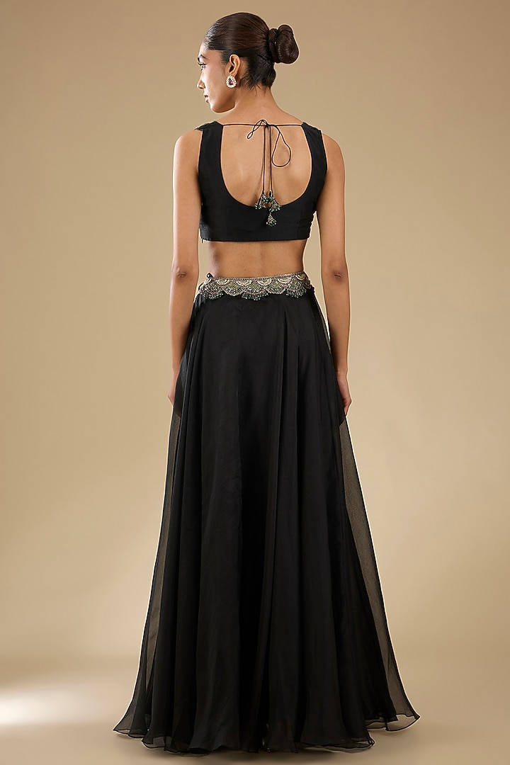 Black Organza Thread Work Cape Set by Prisho at Pernia's Pop Up Shop