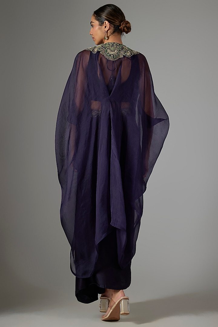 Royal Blue Organza Threadwork Cape Set by Prisho at Pernia's Pop Up Shop