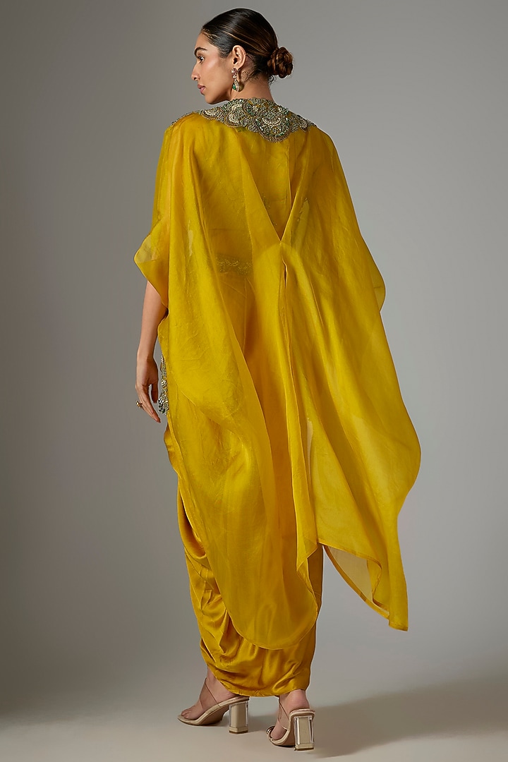 Mustard Organza Threadwork Cape Set by Prisho at Pernia's Pop Up Shop