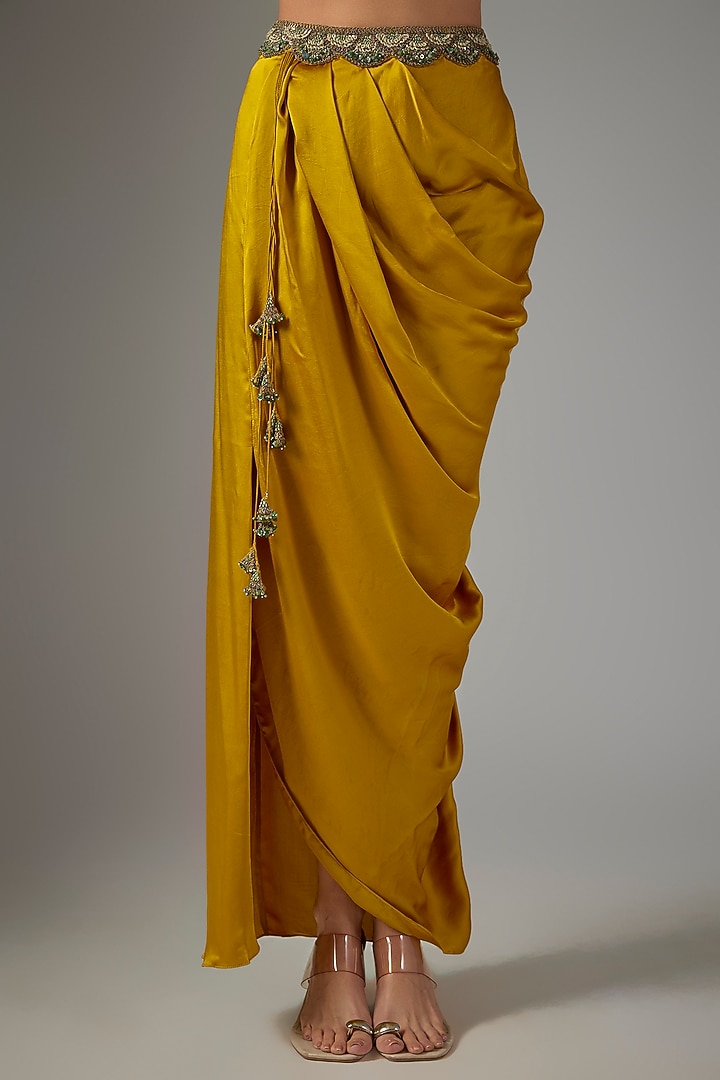 Mustard Organza Threadwork Cape Set by Prisho at Pernia's Pop Up Shop