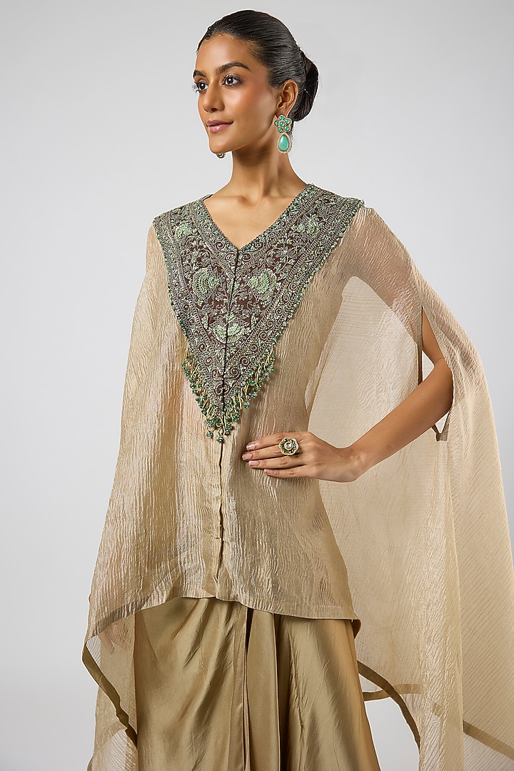 Champagne Modal Satin Skirt Set by Prisho at Pernia's Pop Up Shop
