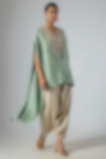 Aqua Silk Moti Embroidered Kaftan Set by Prisho at Pernia's Pop Up Shop