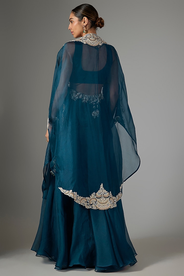 Blue Organza Resham Work Cape Set by Prisho at Pernia's Pop Up Shop