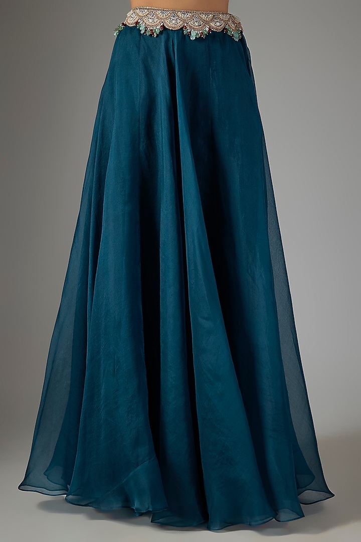 Blue Organza Resham Work Cape Set by Prisho at Pernia's Pop Up Shop