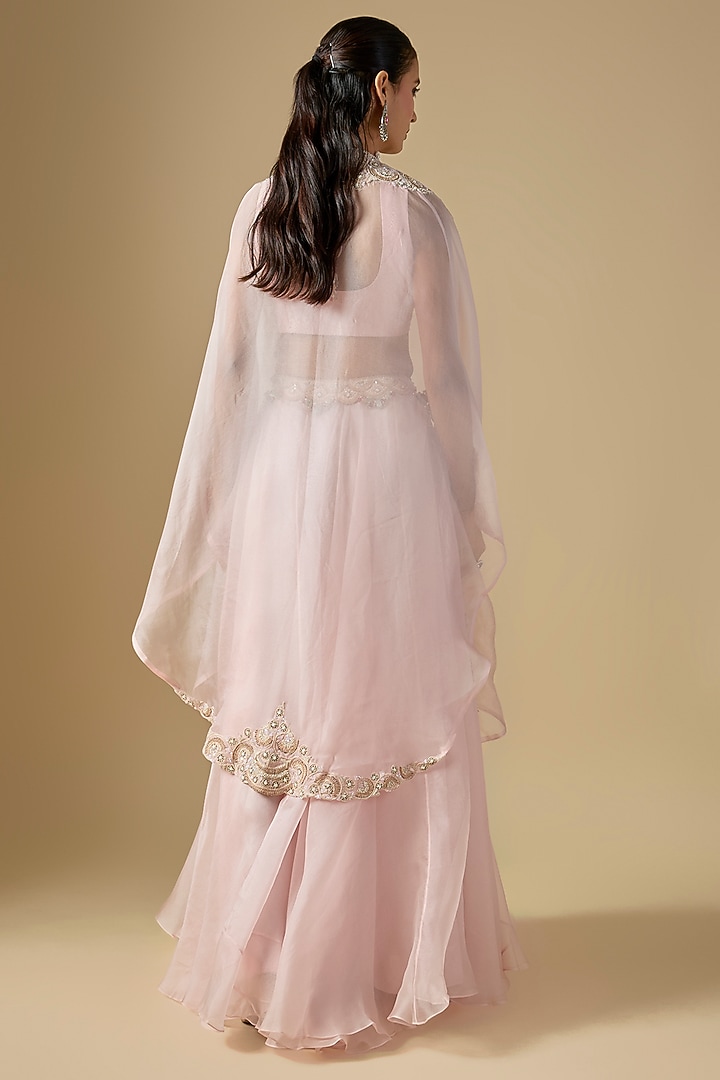 Flamingo Pink Organza Resham Work Cape Set by Prisho at Pernia's Pop Up Shop