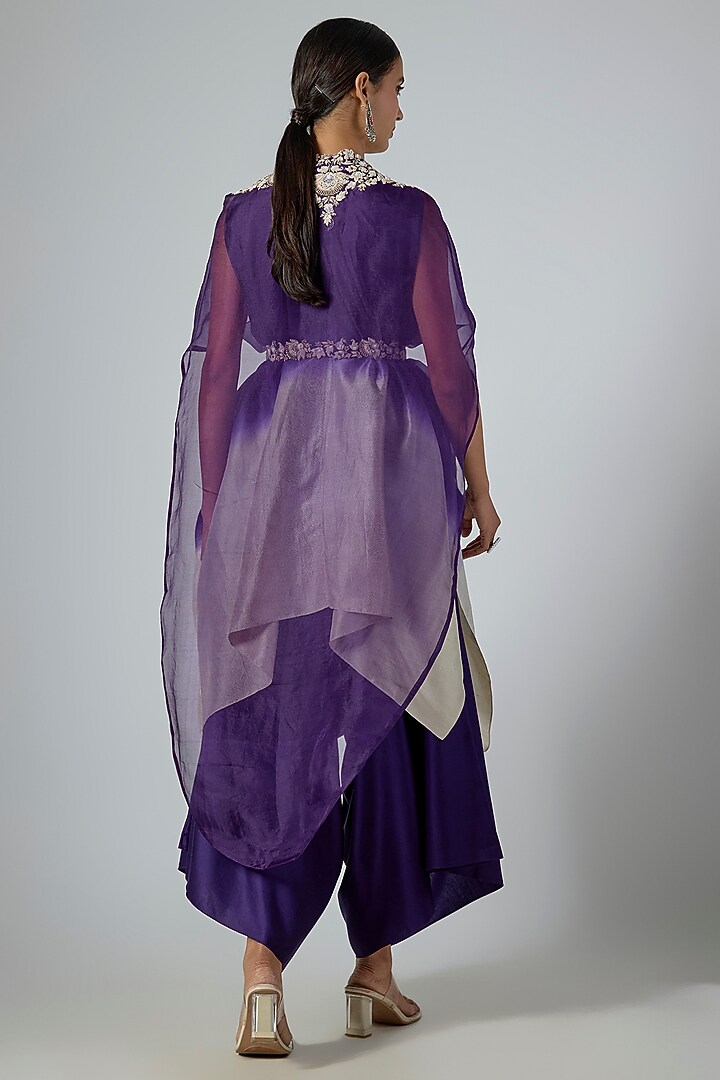 Dark Purple Organza Thread Embroidered Cape Set by Prisho at Pernia's Pop Up Shop