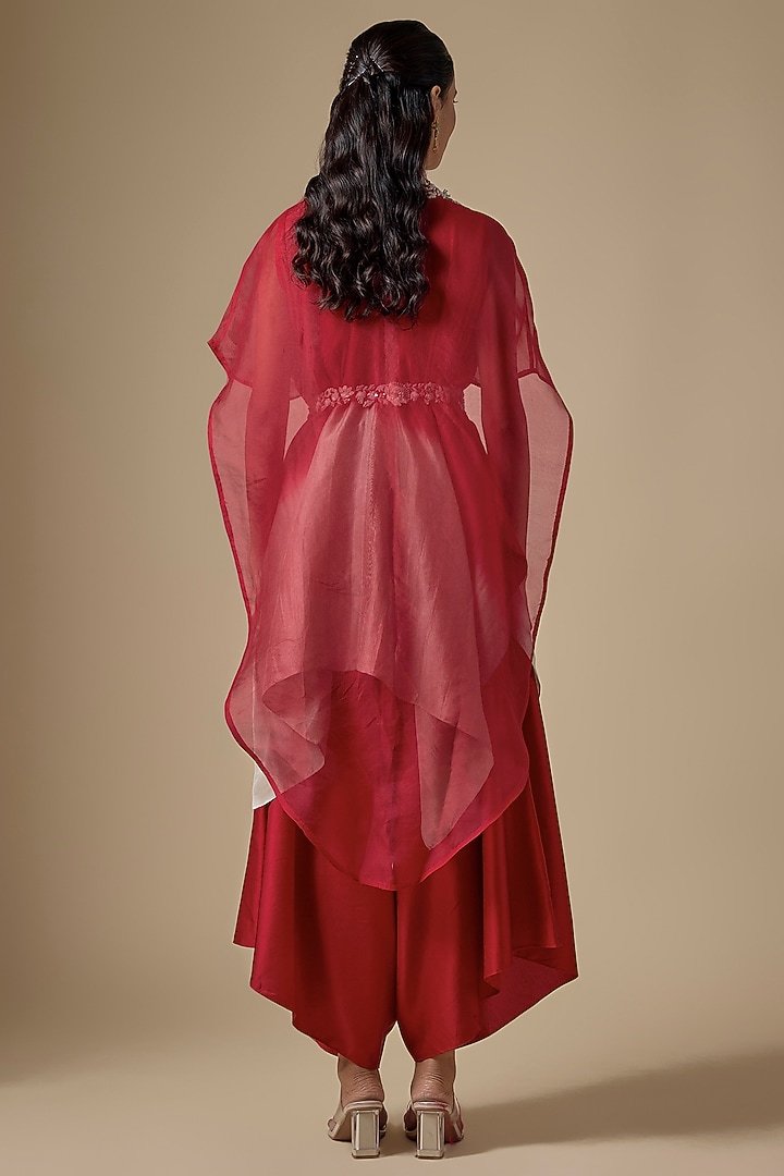 Red Organza Dori Work Cape Set by Prisho at Pernia's Pop Up Shop