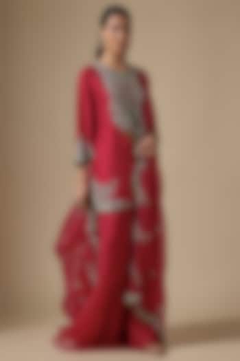 Red Silk Wedding Sharara Set by Prisho at Pernia's Pop Up Shop