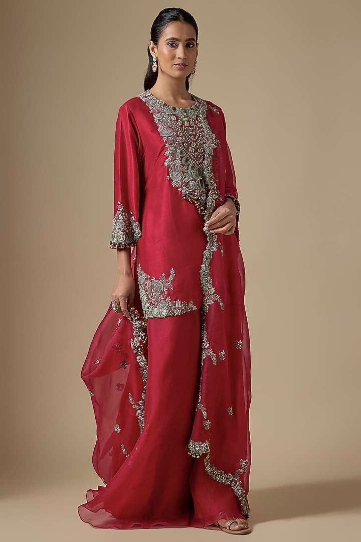 Red Silk Wedding Sharara Set by Prisho at Pernia's Pop Up Shop