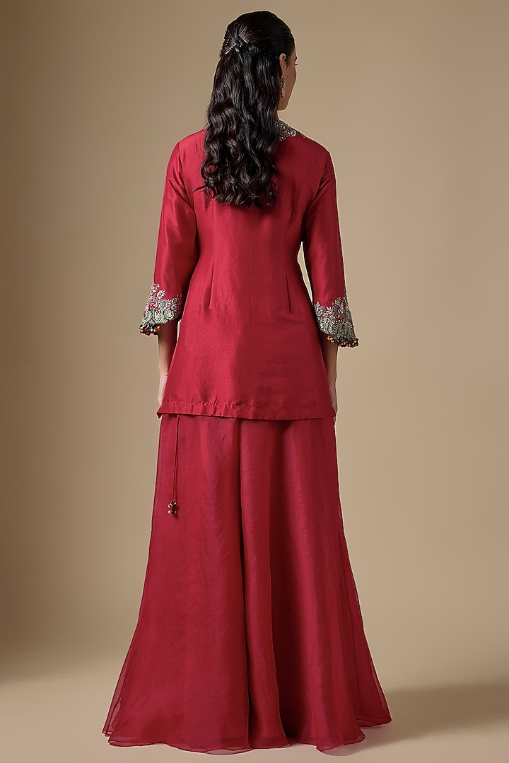 Red Silk Wedding Sharara Set by Prisho at Pernia's Pop Up Shop