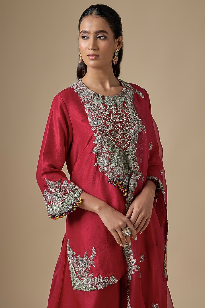 Red Silk Wedding Sharara Set by Prisho at Pernia's Pop Up Shop