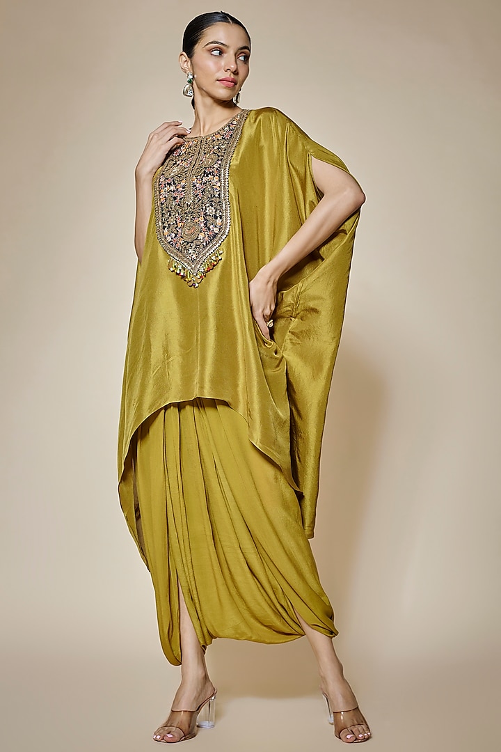 Olive Green Crepe Dhoti Set by Prisho at Pernia's Pop Up Shop