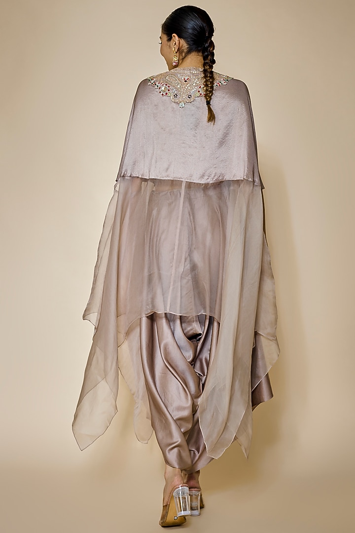 Grey Silk & Organza Dori Embroidered Kaftan Set by Prisho at Pernia's Pop Up Shop