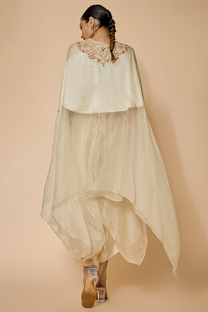 Ivory Silk & Organza Dori Embroidered Kaftan Set by Prisho at Pernia's Pop Up Shop