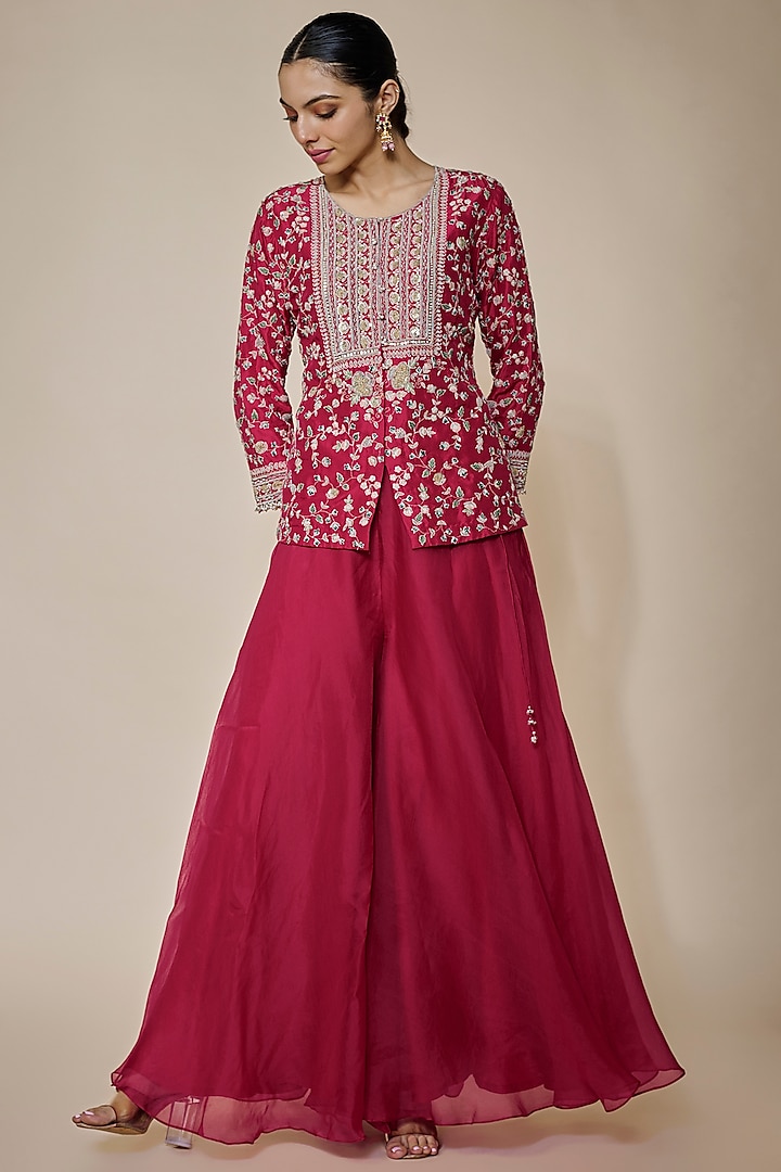 Red Organza Sharara Set by Prisho