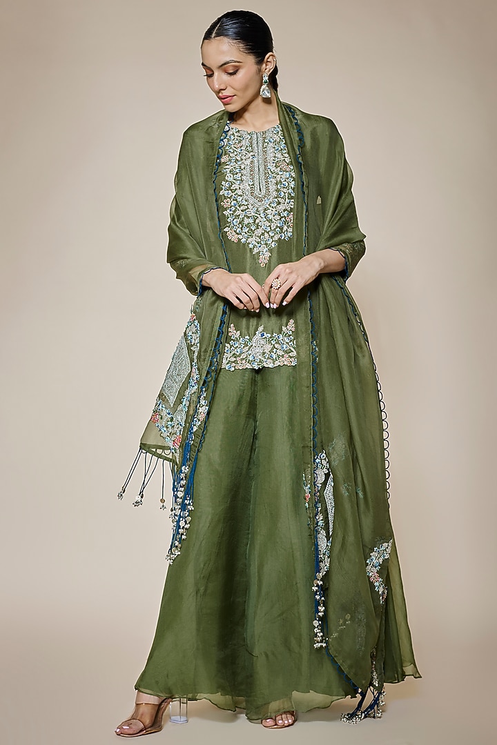 Green Organza Wedding Sharara Set by Prisho at Pernia's Pop Up Shop