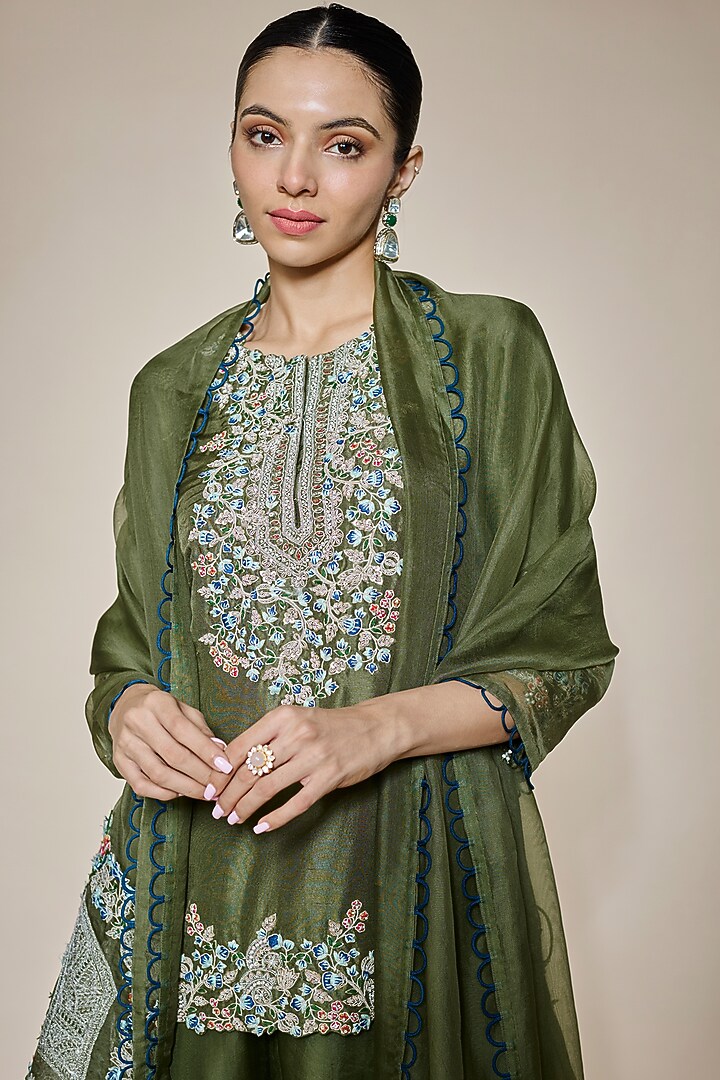 Green Organza Wedding Sharara Set by Prisho at Pernia's Pop Up Shop