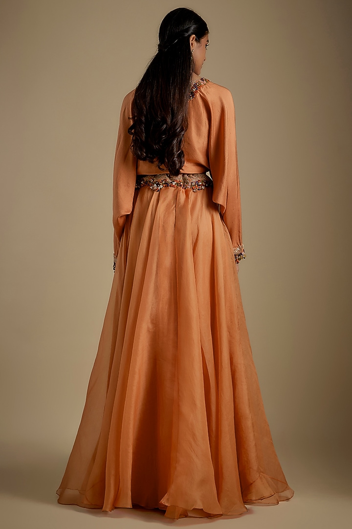 Orange Organza Dori Work Skirt Set by Prisho at Pernia's Pop Up Shop