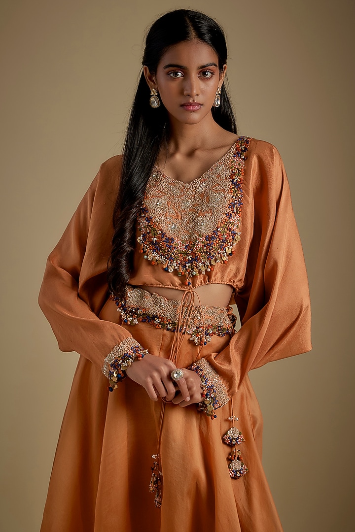 Orange Organza Dori Work Skirt Set by Prisho at Pernia's Pop Up Shop