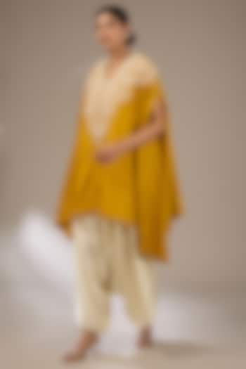 Mustard Silk Resham Embroidered Kaftan Set by Prisho at Pernia's Pop Up Shop