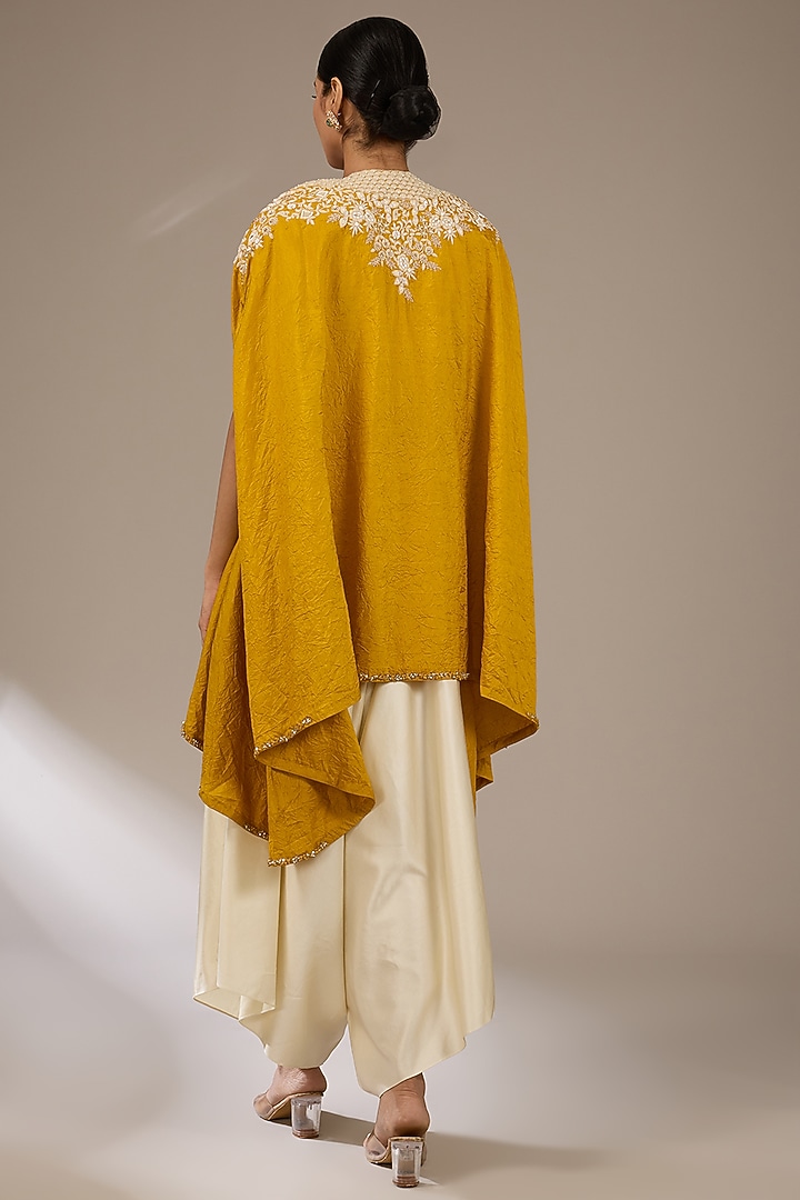 Mustard Silk Resham Embroidered Kaftan Set by Prisho at Pernia's Pop Up Shop
