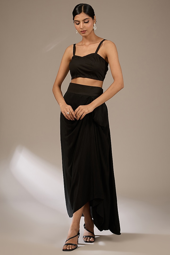 Black Organza Resham Work Umbrella Kaftan Set by Prisho at Pernia's Pop Up Shop