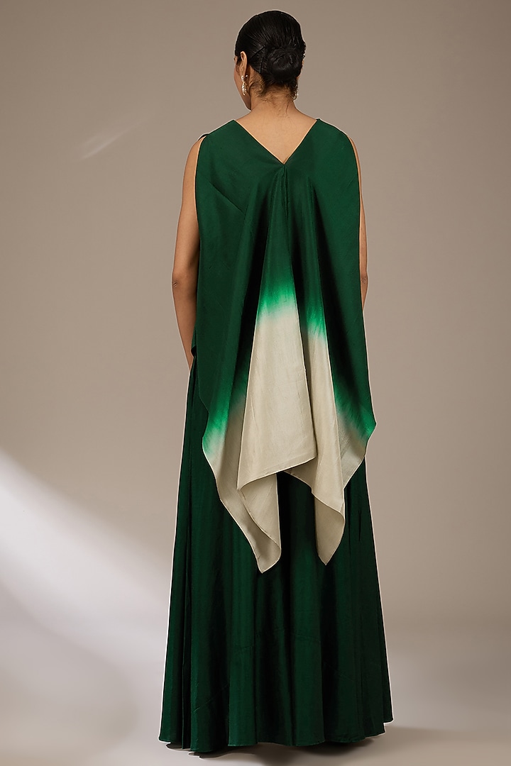 Bottle Green Organza Resham Work Handkerchief Cape Set by Prisho at Pernia's Pop Up Shop