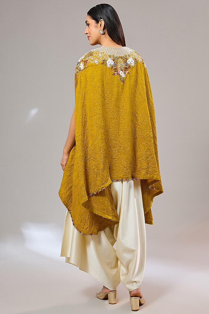 Mustard Silk Crush Thread Work Kaftan Set by Prisho at Pernia's Pop Up Shop