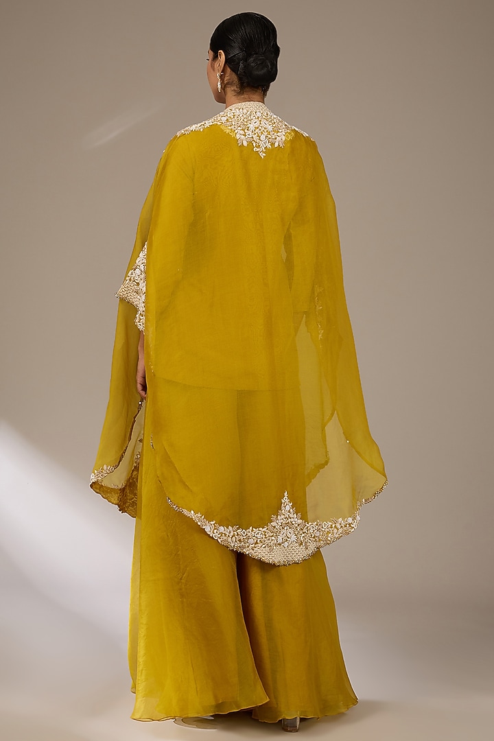 Mustard Organza Resham Work Cape Set by Prisho at Pernia's Pop Up Shop