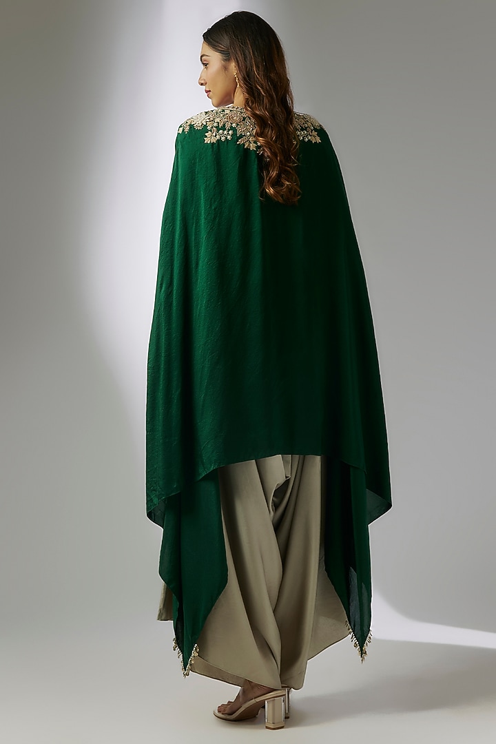 Bottle Green Silk Resham Work Kaftan Set by Prisho at Pernia's Pop Up Shop