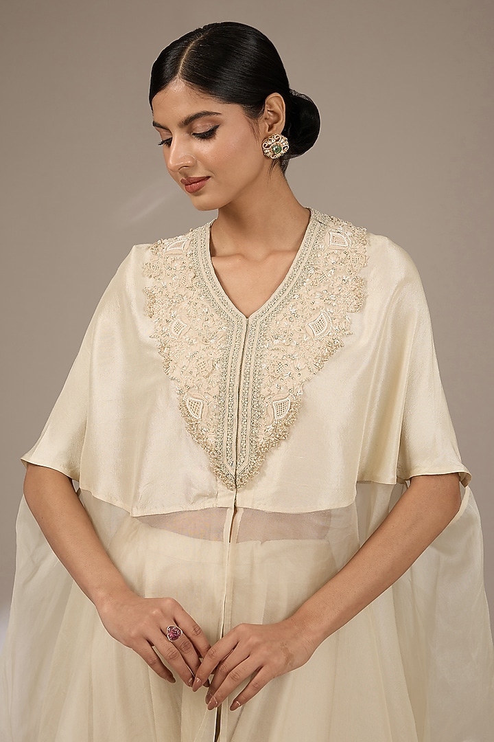 Ivory Organza Silk Resham Work Kaftan Set by Prisho at Pernia's Pop Up Shop