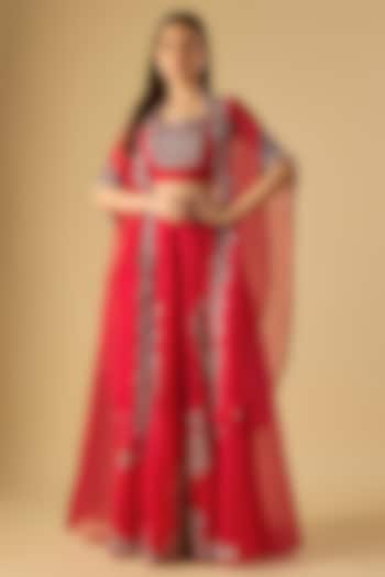Red Organza Maal Work Cape Set by Prisho at Pernia's Pop Up Shop