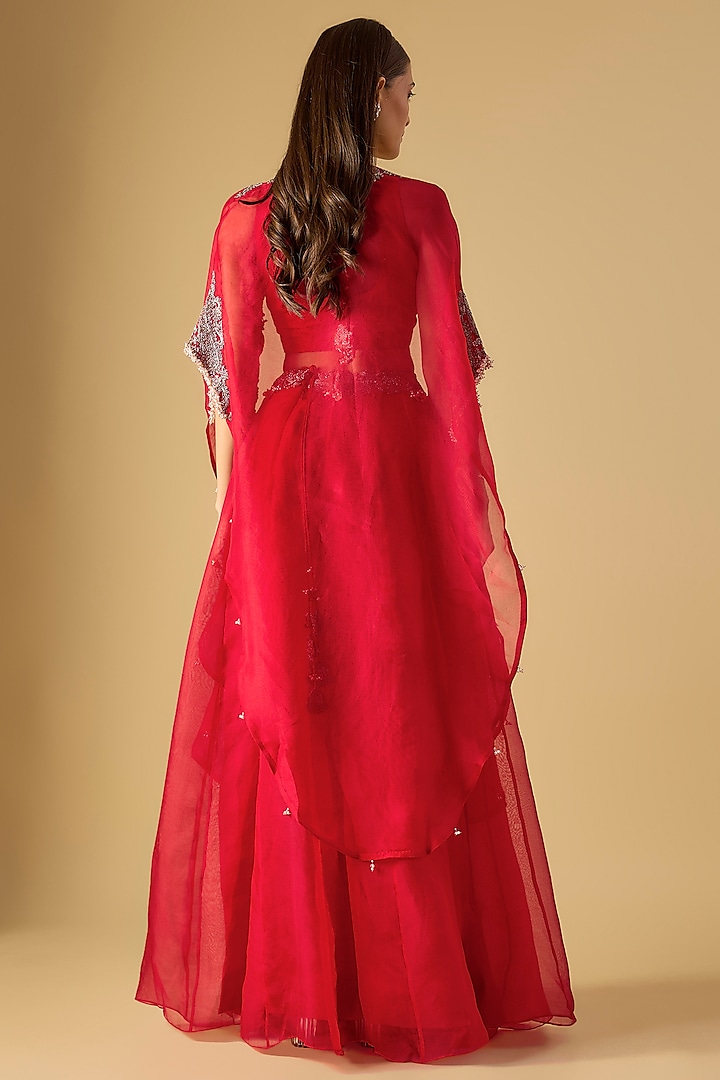Red Organza Maal Work Cape Set by Prisho at Pernia's Pop Up Shop