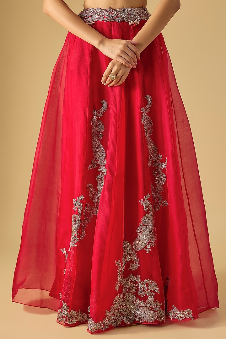 Red Organza Maal Work Cape Set by Prisho at Pernia's Pop Up Shop