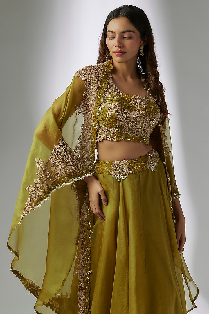 Mustard Organza Skirt Set by Prisho at Pernia's Pop Up Shop