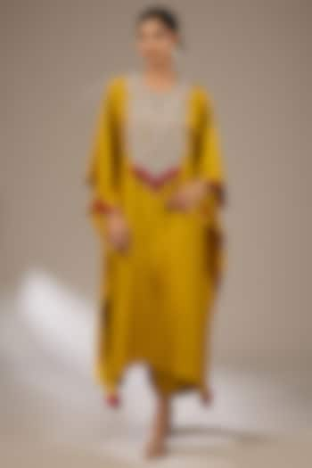 Mustard Silk Dori Work Kaftan Set by Prisho at Pernia's Pop Up Shop