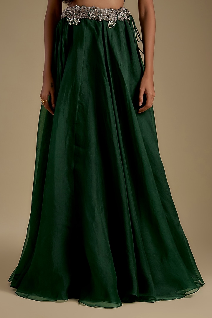 Bottle Green Organza Zari Embroidered Cape Set by Prisho at Pernia's Pop Up Shop