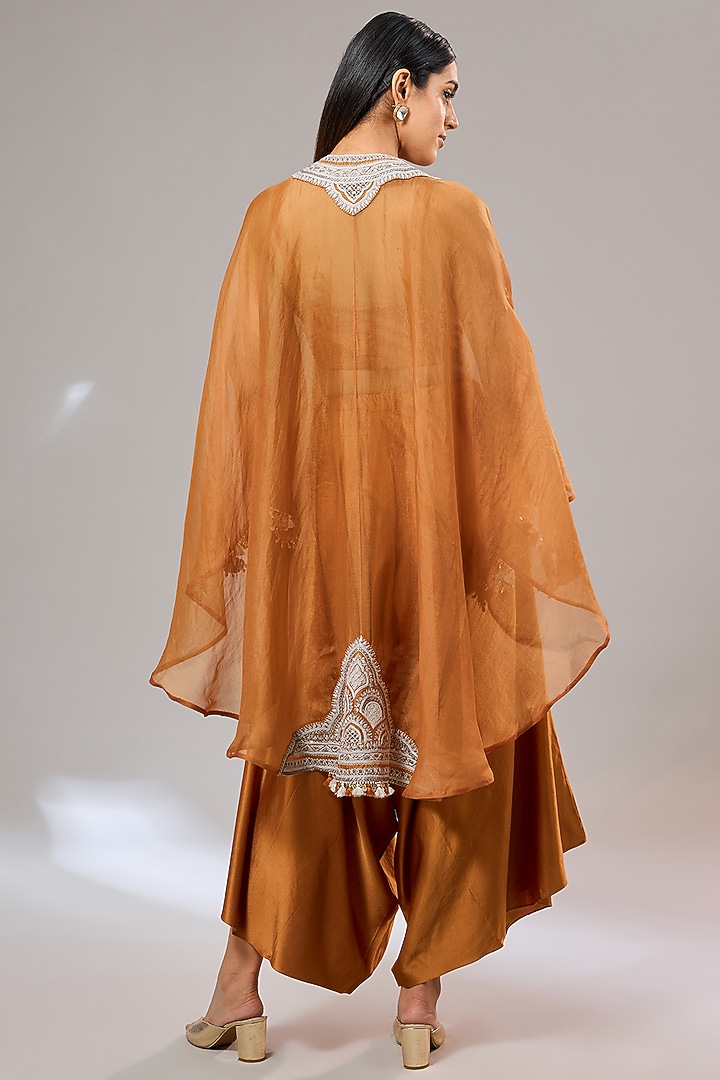 Orange Organza Resham Work Umbrella Kaftan Set by Prisho at Pernia's Pop Up Shop