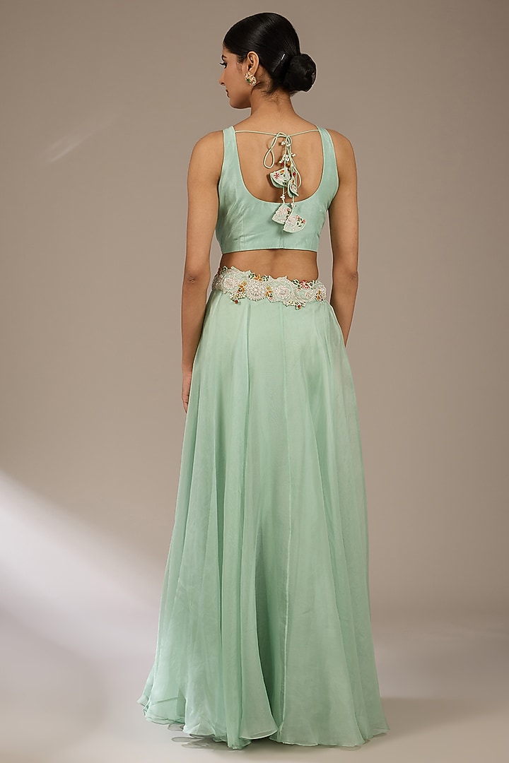 Aqua Blue Organza Thread Work Cape Set by Prisho at Pernia's Pop Up Shop