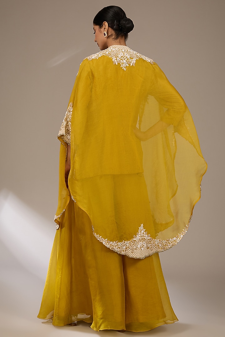 Mustard Organza Resham Work Cape Set by Prisho at Pernia's Pop Up Shop