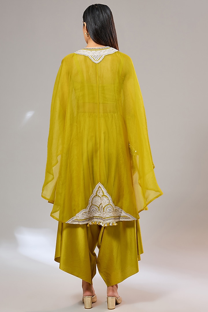 Mustard Organza Resham Work Umbrella Kaftan Set by Prisho at Pernia's Pop Up Shop
