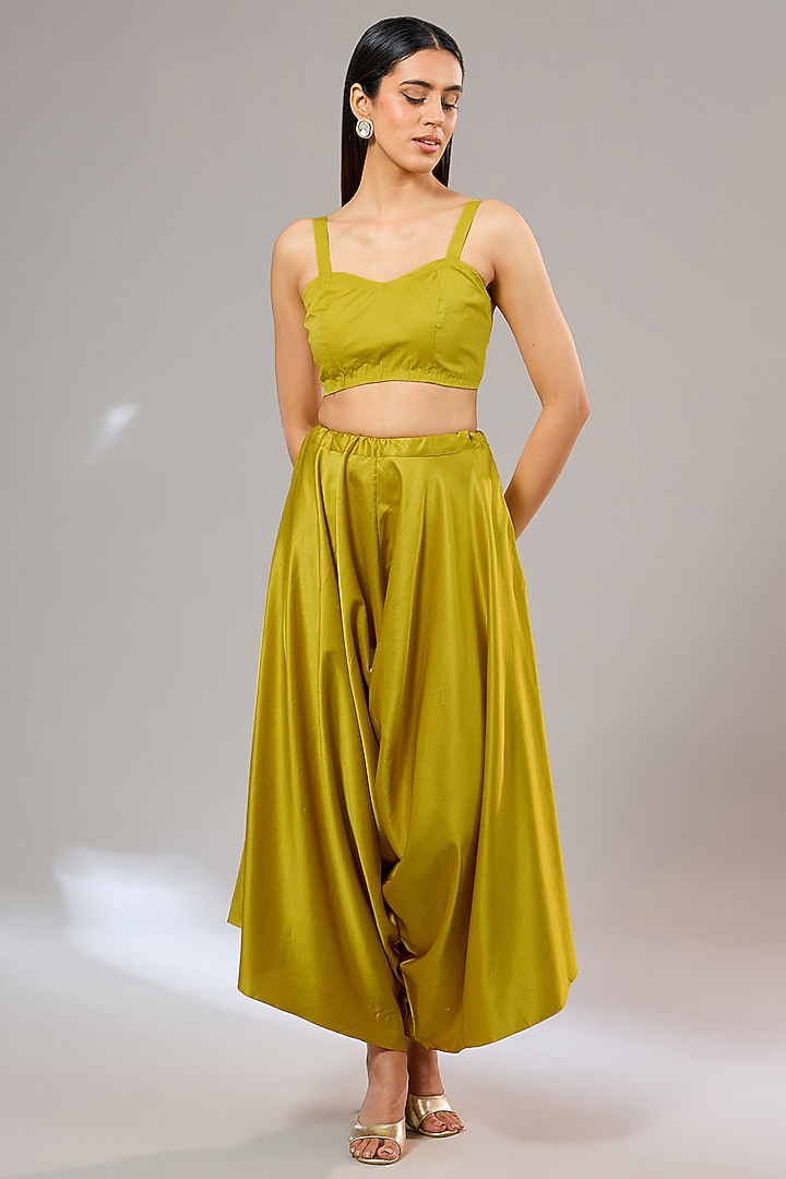 Mustard Organza Resham Work Umbrella Kaftan Set by Prisho at Pernia's Pop Up Shop