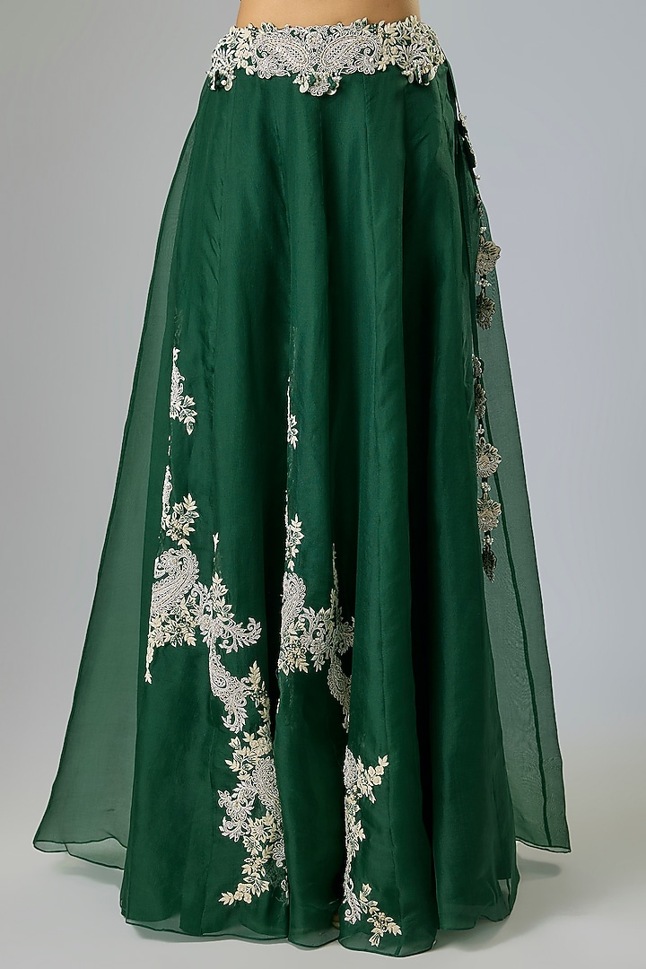 Bottle Green Organza Resham Work Cape Set by Prisho at Pernia's Pop Up Shop